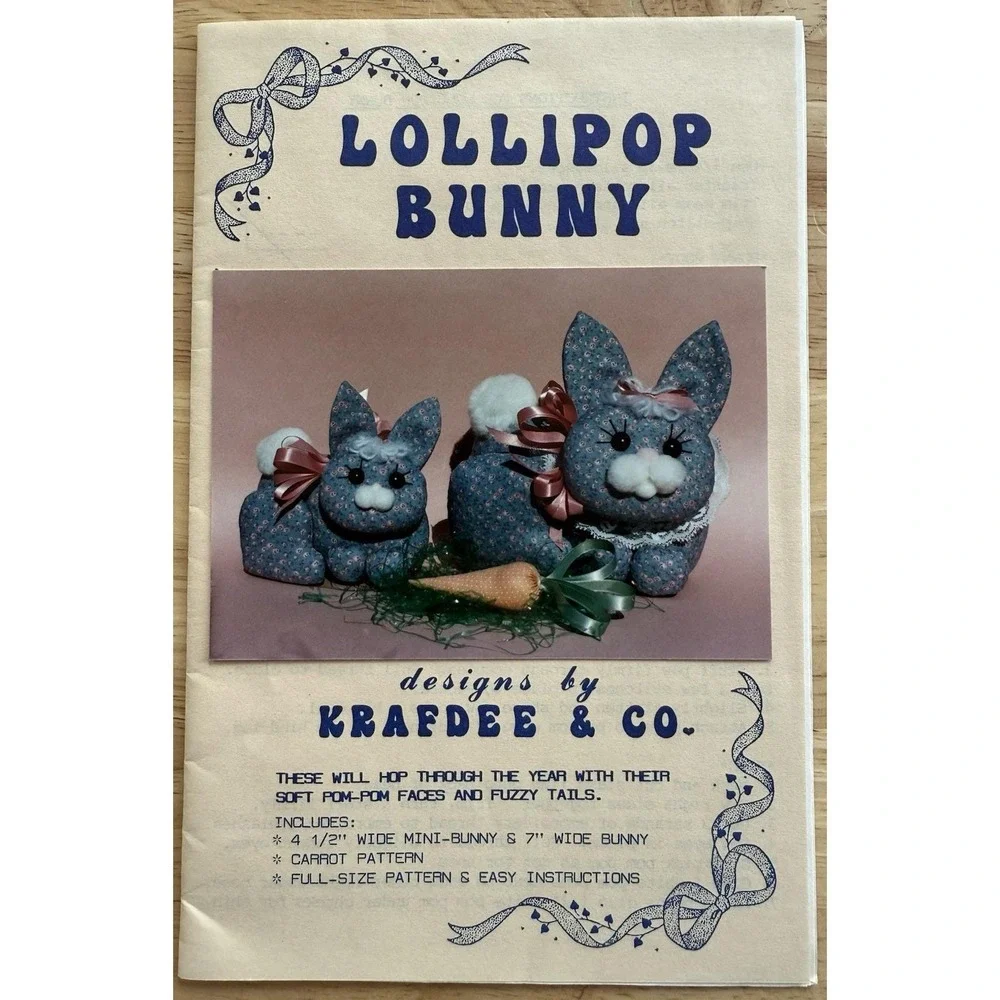 Lollipop Bunny Stuffed Rabbit Plush 357 Craft Sewing Pattern Krafdee Co Bunnies‎